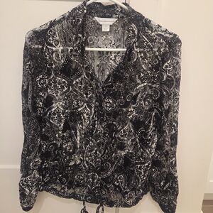Christopher & Banks Black and White Patterned Blouse